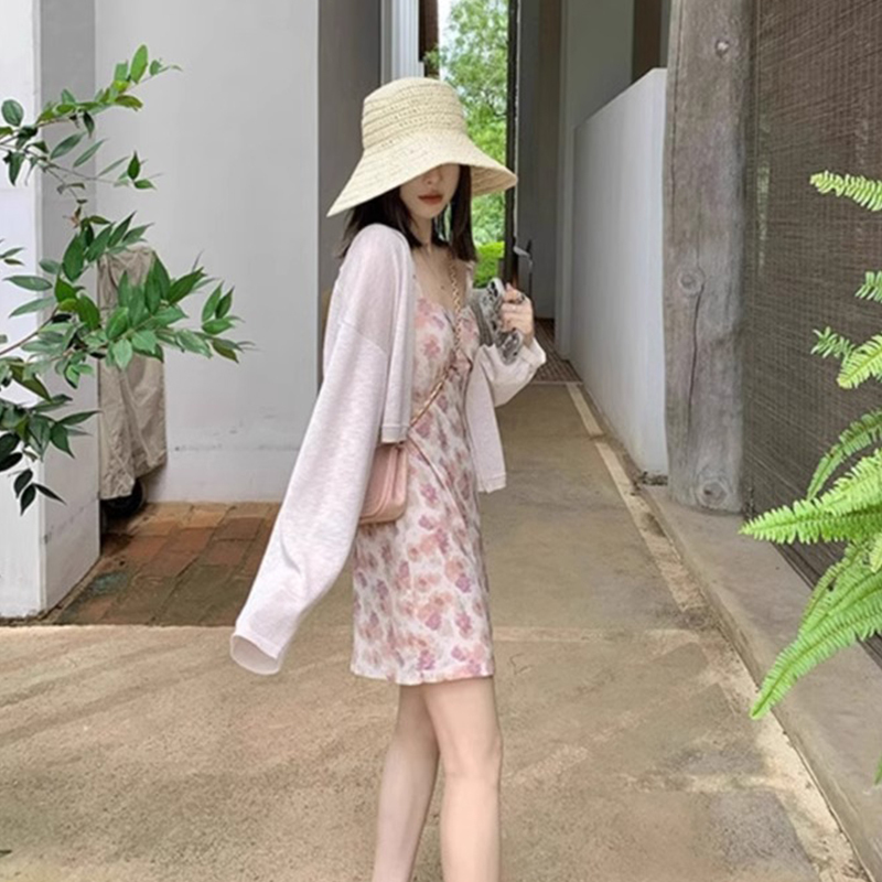 French sun protection cardigan for women, thin summer suspender skirt, blouse, ice silk coat, waistcoat, air-conditioning shirt, shawl