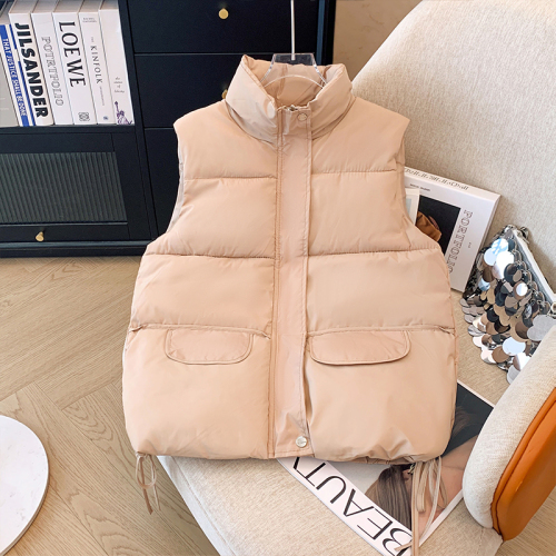 Real shot of plus size women's 2024 autumn and winter new fashionable stand-up collar cotton vest loose waistcoat vest jacket