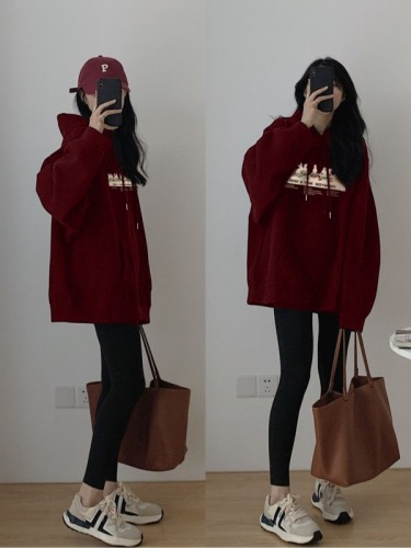 Official picture of Chinese cotton composite thin 310g/plus velvet 410g autumn and winter sweatshirt for women with print