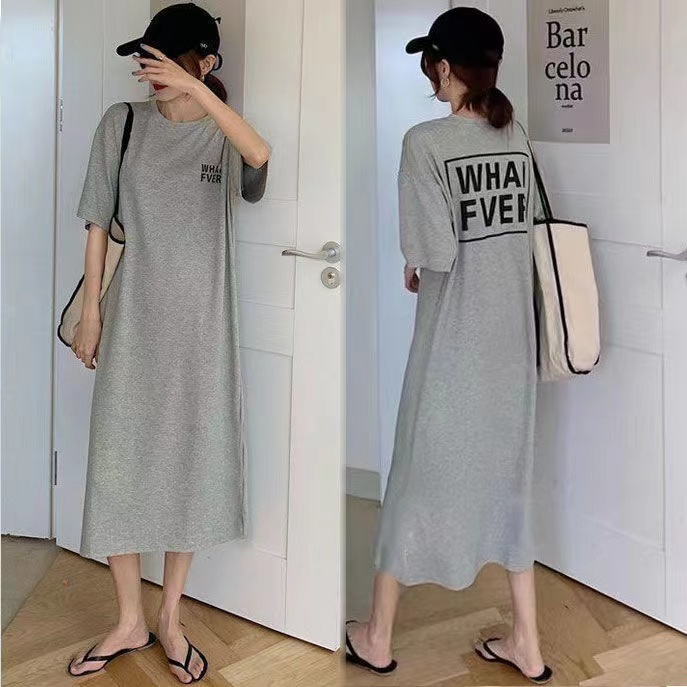 Actual shot ~ New summer Korean style lazy short-sleeved T-shirt long skirt loose top