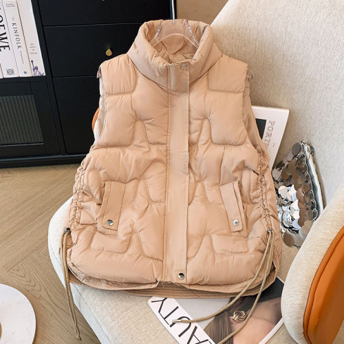 Real shot of plus size women's clothing 2024 European goods small fragrant style vest jacket stand collar cotton vest short small cotton jacket casual