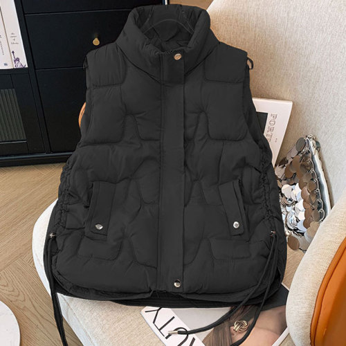 Real shot of plus size women's clothing 2024 European goods small fragrant style vest jacket stand collar cotton vest short small cotton jacket casual