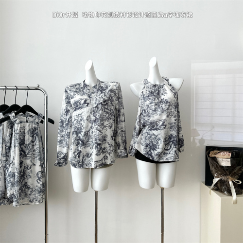 NSS COLLECTION Di0r open version animal print embroidered shirt design off-shoulder a-line dress