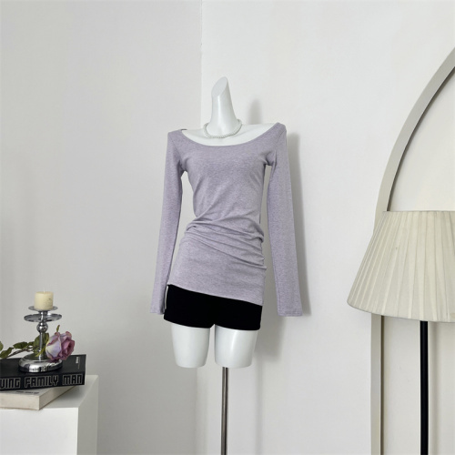 WENWAN is in a hurry, taro purple Tencel wool long-sleeved T-shirt thin slim fit sunscreen slimming top