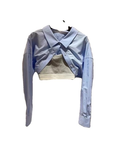 New autumn holiday two-piece spliced ​​short shirt new long-sleeved layered sexy suspenders for women w