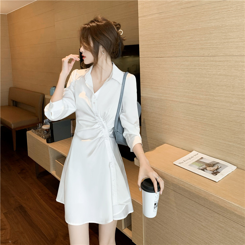 Early autumn new white light mature style dress women's shirt skirt waist slimming design temperament skirt