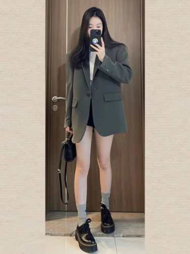 High-end design gray suit jacket for women 2024 spring and autumn new Korean style small temperament casual suit