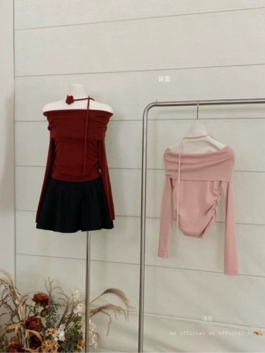 AS OFFICIAL手工编织花朵！一字肩小衫针织衫配领带