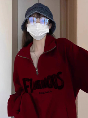 Women's Polo Half-Zip Hoodie with Cotton-Blended Milk Fiber (300g) and Silver Fox Fleece (400g)