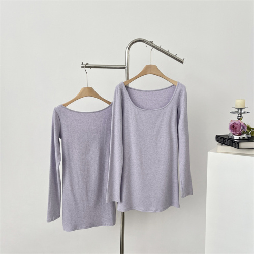 WENWAN is in a hurry, taro purple Tencel wool long-sleeved T-shirt thin slim fit sunscreen slimming top