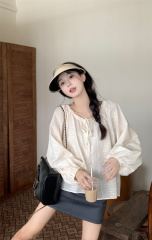 實拍 早秋復古法式襯衣設計感小眾蕾絲刺繡上衣