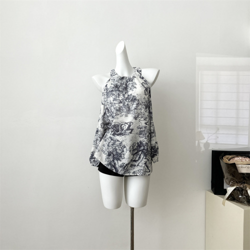 NSS COLLECTION Di0r open version animal print embroidered shirt design off-shoulder a-line dress