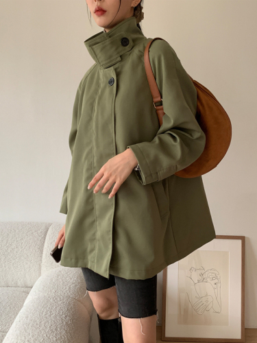 Niche design cape mid-length pure cotton windbreaker jacket for women