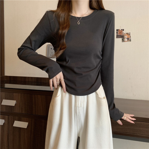 Women's Autumn New Round Neck T-shirt 260g Long Sleeve 2X2 Modal Rib Collar Top