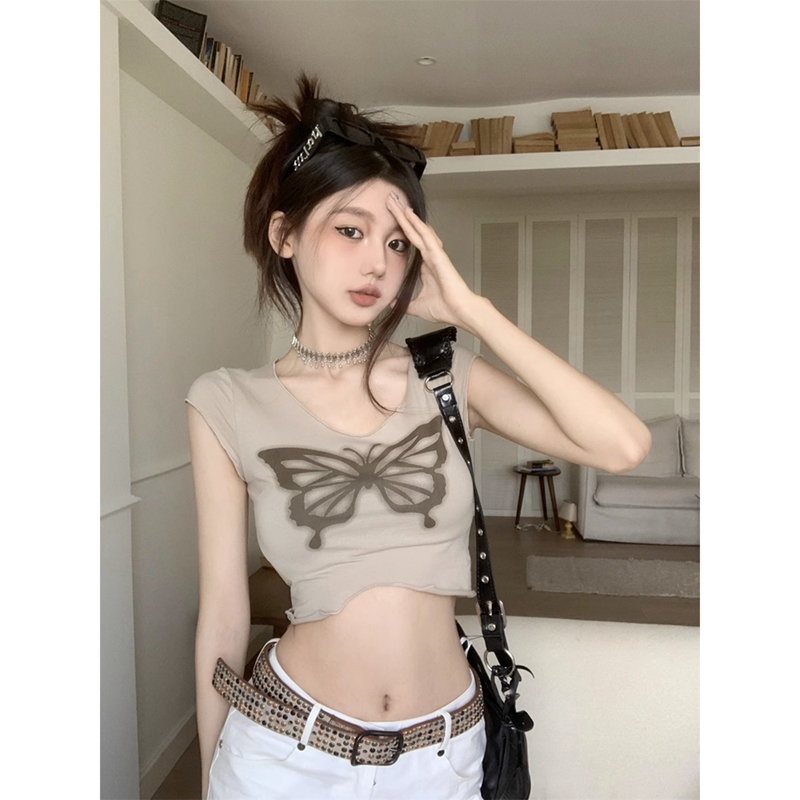 Rayon 1*1 customizable butterfly print short vest for women summer