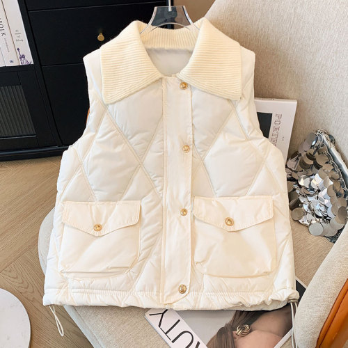 Real shot of plus size women's 2024 autumn and winter diamond cotton vest casual wear sleeveless vest vest vest top