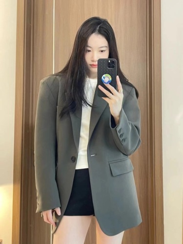 High-end design gray suit jacket for women 2024 spring and autumn new Korean style small temperament casual suit