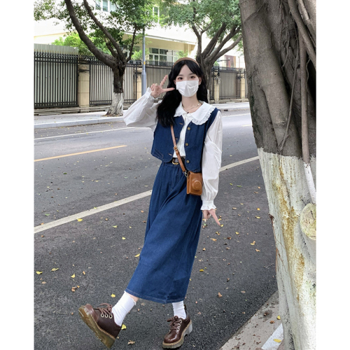 2024 Spring and Autumn New Small Denim Vest Jacket Women's Slim Skirt Long Skirt Suit Three-piece Set for Women