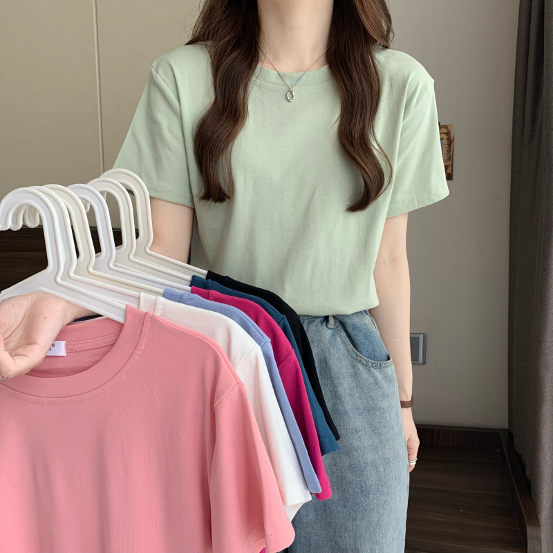Summer versatile loose round neck basic short-sleeved bottoming T-shirt top