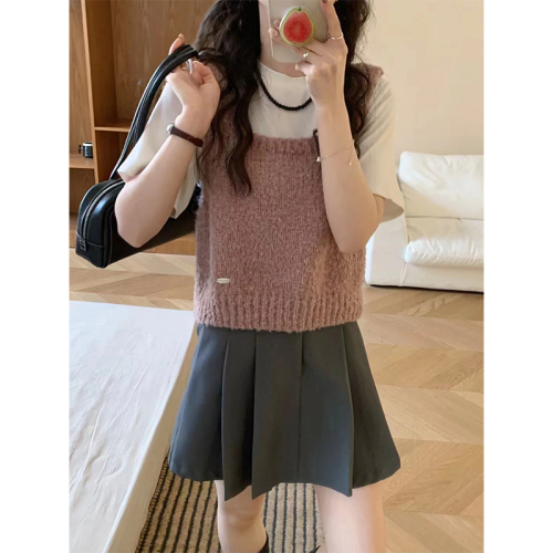 South Korea Dongdaemun 2024 Autumn and Winter Western Candy Color Knitted Camisole Vest for Women