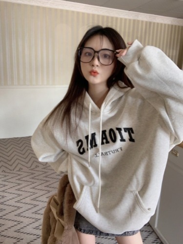 Autumn and winter velvet sweatshirt for women Korean style trendy student loose lazy style long-sleeved ins thickened top hooded jacket cec