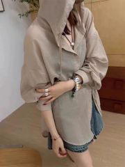 Korean style hooded slightly see-through sun protection shirt with lazy style