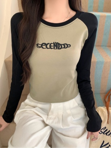 Real shot of 2024 autumn long-sleeved T-shirt for women with embroidered letters