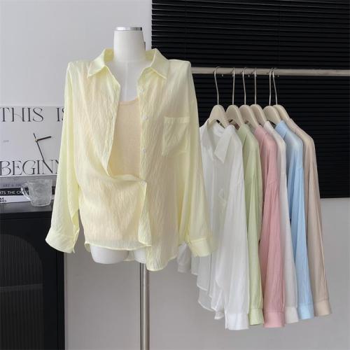 Sun protection shirt women's thin shawl summer matching suspender outer blouse chiffon top ice silk cotton cardigan