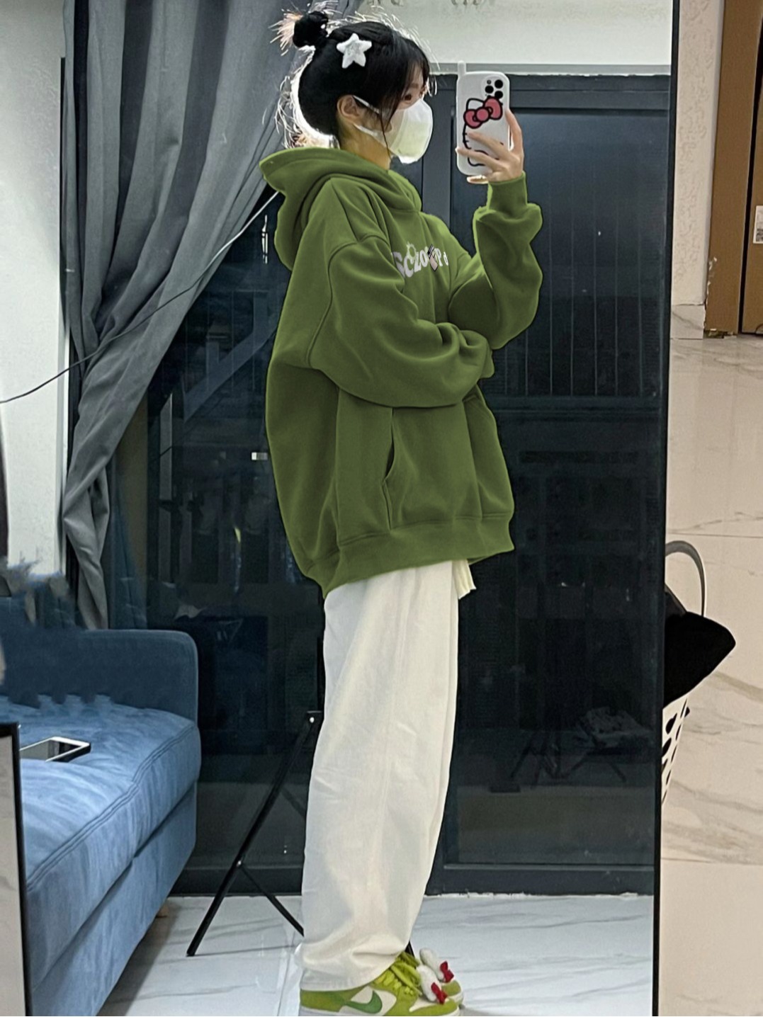 Early Autumn New Arrival Loose Print Hooded Sweatshirt + White Long-Sleeve Base Layer + Jeans Three-Piece Set