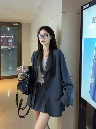 Actual shot ~ Korean style cuff spliced ​​blazer women's pleated skirt long-sleeved T-shirt fashion suit