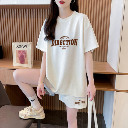 Official picture of pure cotton 2024 summer casual sportswear short-sleeved T-shirt shorts suit for women two-piece set