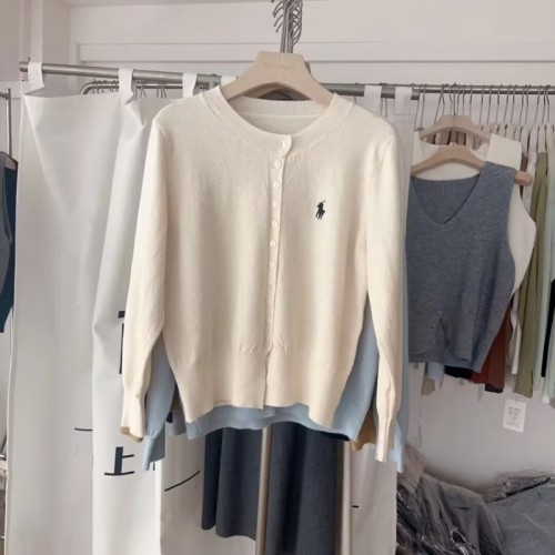 Photographed 2024 Early Autumn New Arrival Multi-Color Available Simple Solid Color Pony Embroidered Knit Sweater Cardigan Jacket