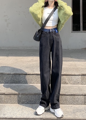 Real shot!  Casual high-waisted jeans for women in autumn new slim and drapey floor-length straight pants