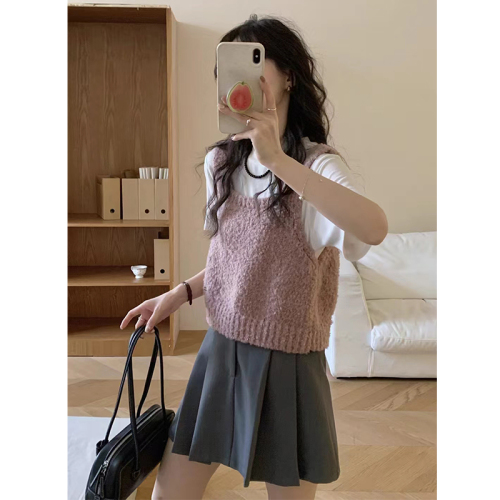 South Korea Dongdaemun 2024 Autumn and Winter Western Candy Color Knitted Camisole Vest for Women