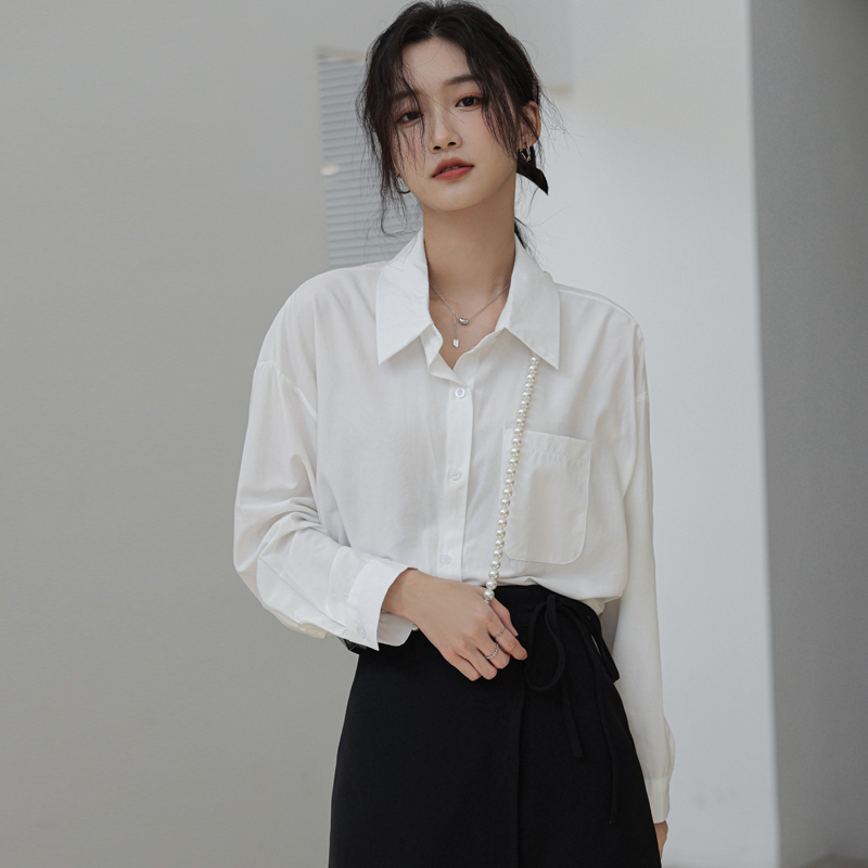 French chic long-sleeved shirt jacket design niche new 2024 loose solid color tops for women