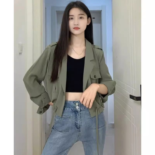 Thin small suit jacket for women 2024 spring and summer new short waisted suit Korean style casual versatile cardigan top