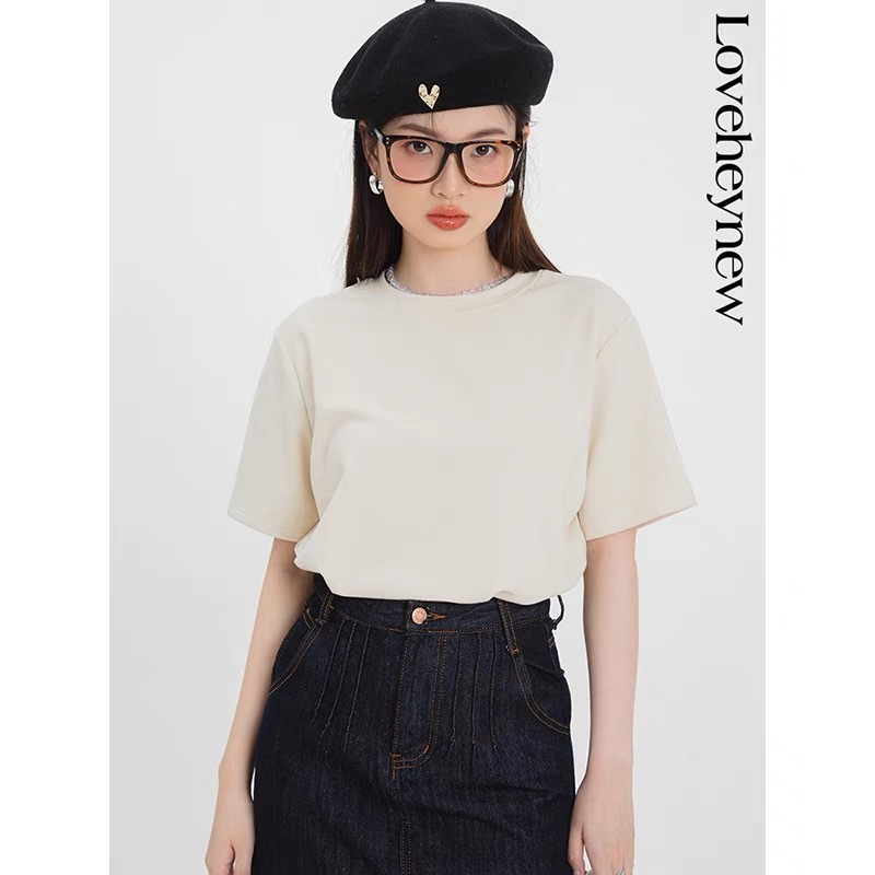 LOVEHEYNEW short-sleeved t-shirt women's new summer solid color loose white inner wear slim and versatile top