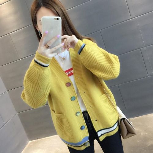 Laziness Wind Women's Loose Long-Sleeve Coat 2024 New College Style Top Versatile Slimming Knit Cardigan Fashion