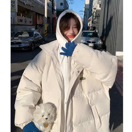 College style fake two-piece hooded mid-length down jacket for women thickened 2024 winter new style bread jacket trendy