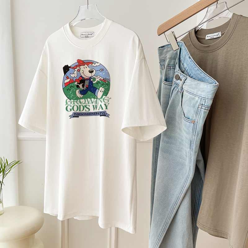 2024 new summer cartoon letter round neck T-shirt