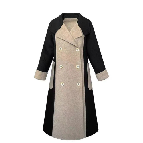 Woolen coat women's long winter double-sided velvet wool color matching temperament Hepburn style fashionable slim coat trend