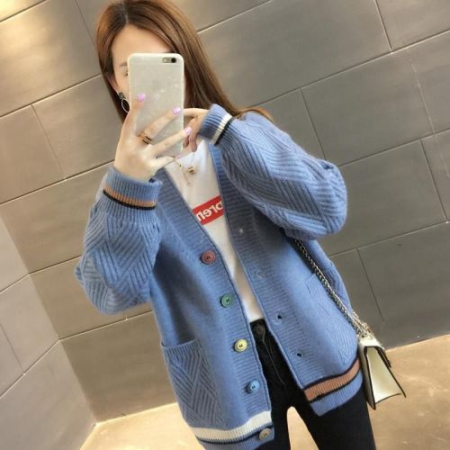 Laziness Wind Women's Loose Long-Sleeve Coat 2024 New College Style Top Versatile Slimming Knit Cardigan Fashion