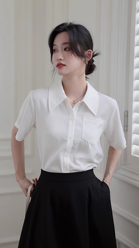 French white shirt women's summer design niche casual formal wear professional short-sleeved shirt thin commuter top