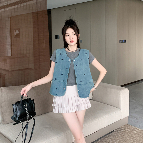 Real shot of vest jacket for women in summer new style loose outer wear sweet and spicy retro sleeveless top denim vest