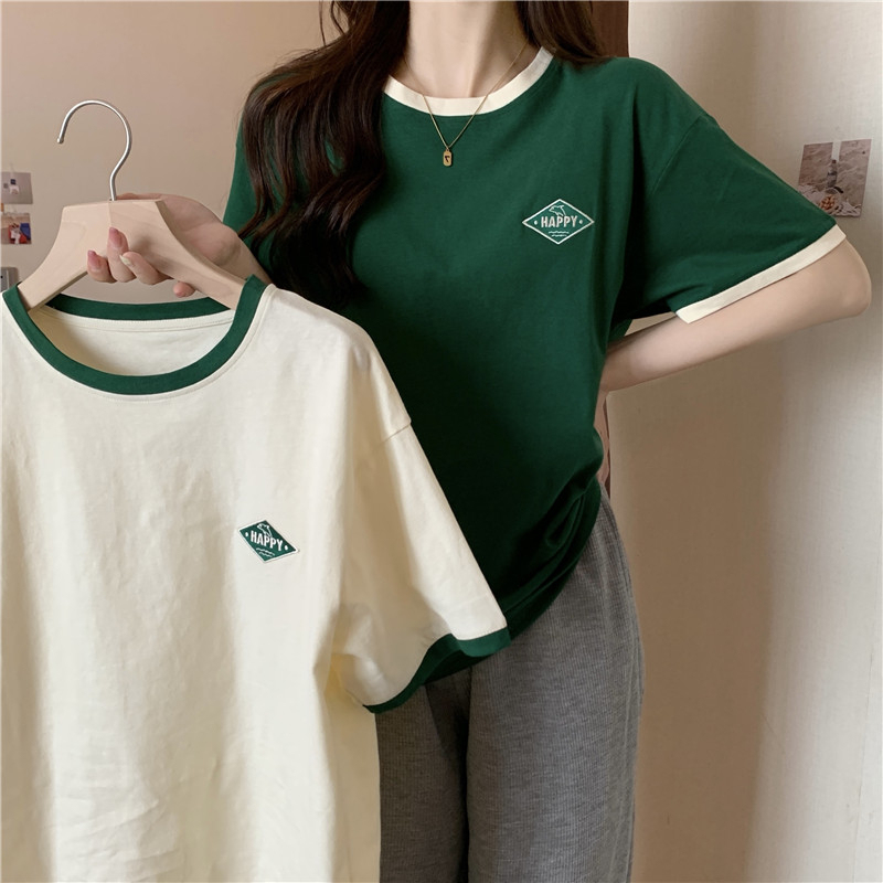 Contrast Color Short Sleeve T-Shirt Women's Top
