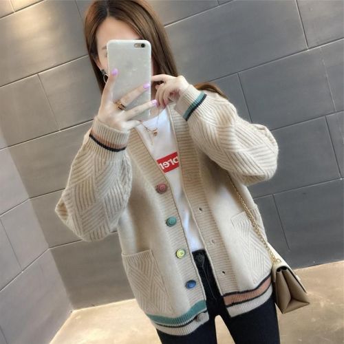 Laziness Wind Women's Loose Long-Sleeve Coat 2024 New College Style Top Versatile Slimming Knit Cardigan Fashion