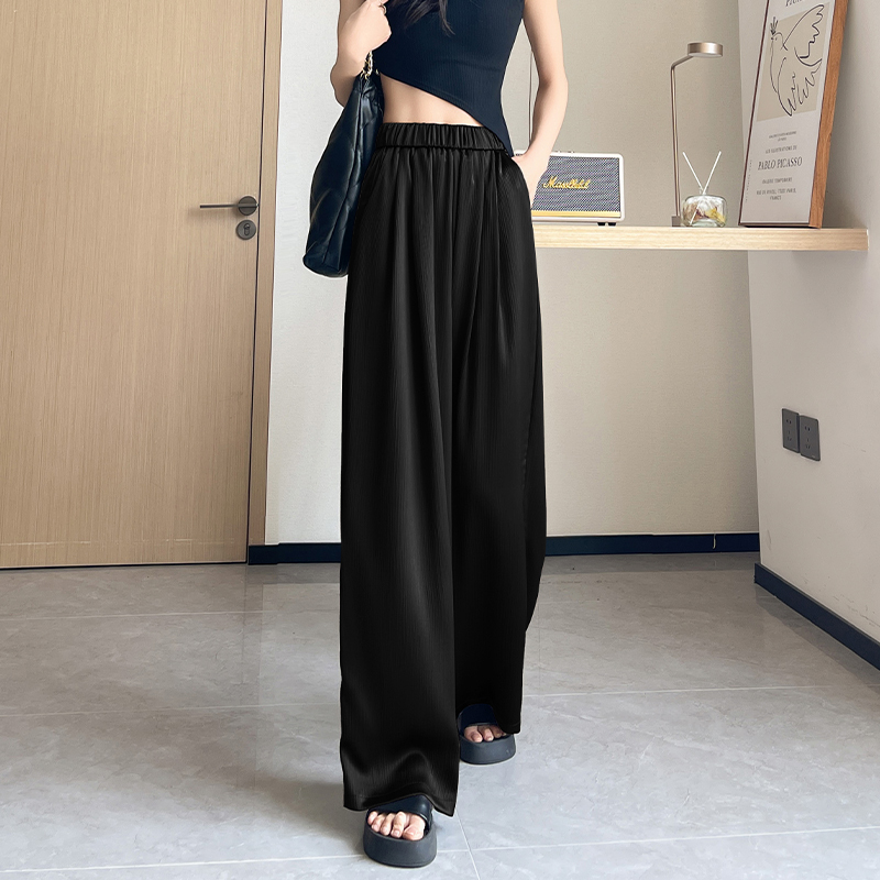 High-end metallic ice silk casual pants, pleated textured floor-sweeping pants, women's lightweight wide-leg pants