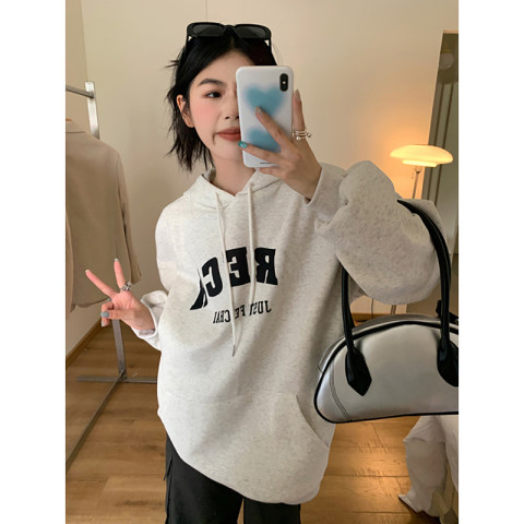 Autumn and winter velvet sweatshirt for women Korean style trendy student loose lazy style long-sleeved ins thickened top hooded jacket cec