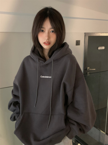 Autumn and winter velvet sweatshirt for women Korean style trendy student loose lazy style long-sleeved ins thickened top hooded jacket cec