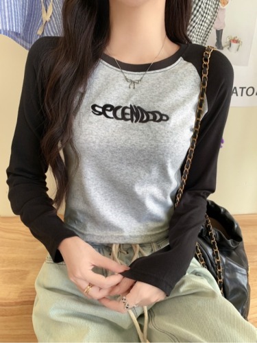 Real shot of 2024 autumn long-sleeved T-shirt for women with embroidered letters